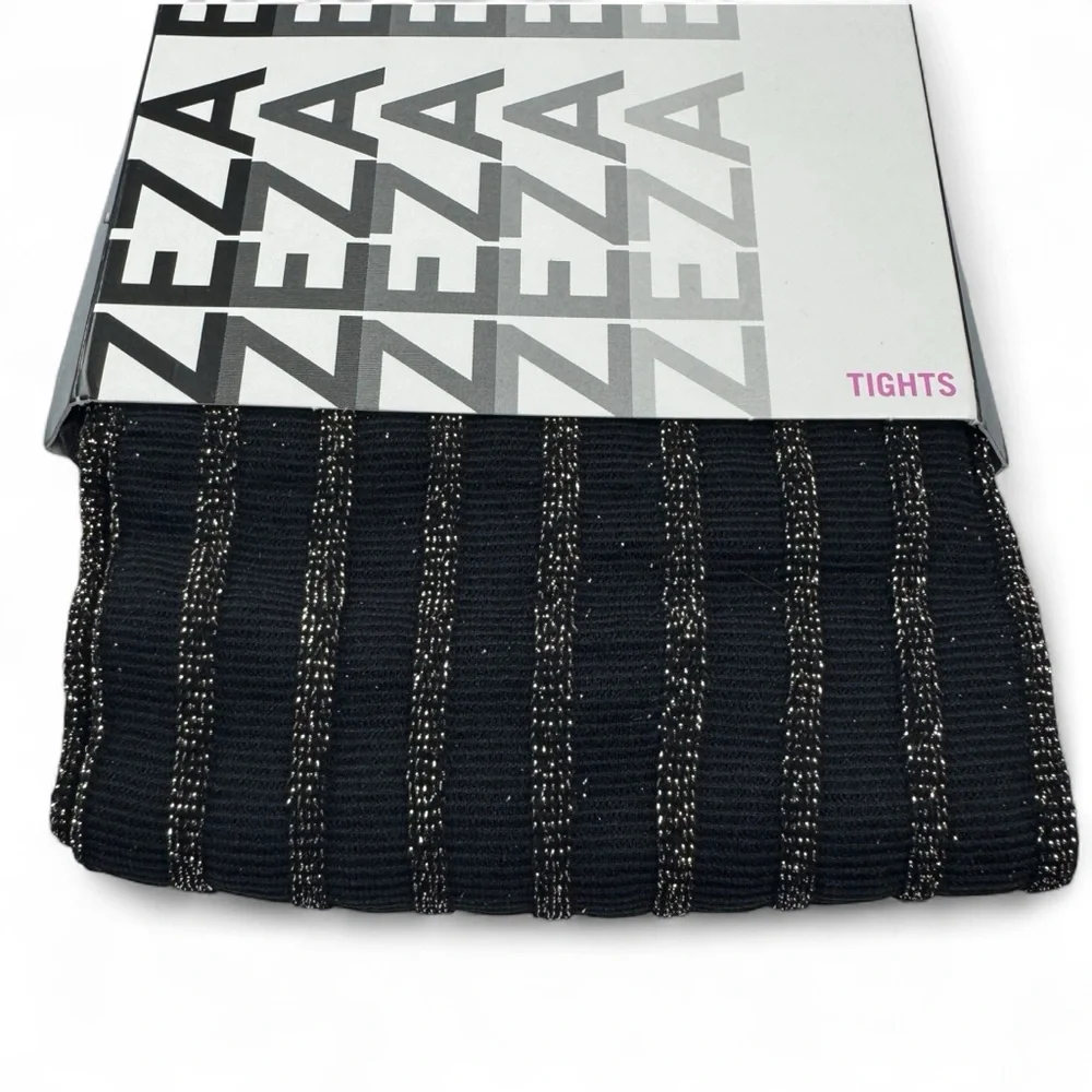 Zeza B Womens Control Top‎ Tights Black with Metallic Gold Stripes Size M/L